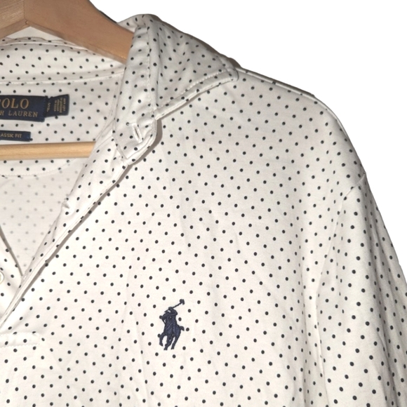 Men's Polo Ralph Lauren Polka Dot Classic Fit Soft Cotton Long Sleev Polo Shirt - Picture 3 of 12